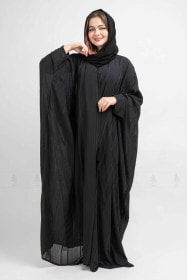 Contrast Piping Casual Abaya AIK6032 Black
