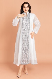 Mandarin Collar Crystal Embroidery Jalabiya IK2012 image