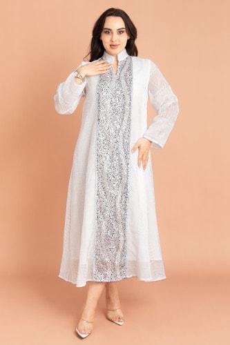 Mandarin Collar Crystal Embroidery Jalabiya IK2012