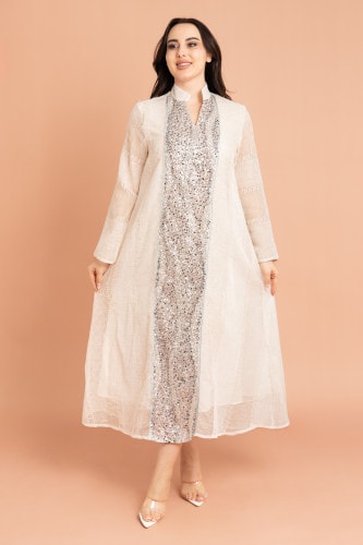 Mandarin Collar Crystal Embroidery Jalabiya IK2012