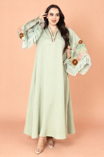 جلابية اكمام لامعة تطريز IK3009 اخضر image