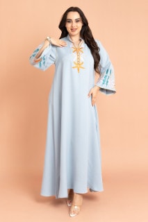 جلابية سادة  تطريز انيق IK3010 ازرق سماوي image
