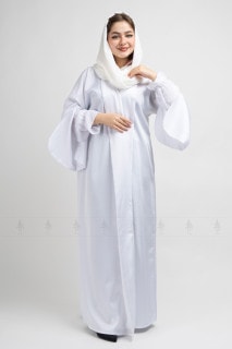 Flared Dual Sleeve Abaya AIK6022 White image