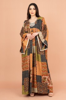 جلابية نقوش هندسية واسعة IK014 اسود image