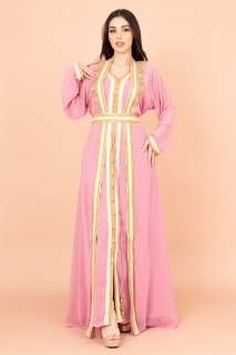 قفطان انيق قطعتين مع حزام IK8747 وردي image