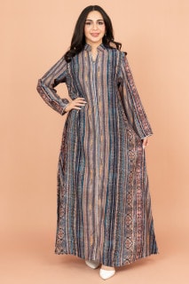 جلابية عصرية نقوش ملونة IK1021 رمادي image
