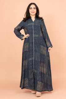 جلابية عصرية نقوش ملونة IK1021 ازرق image