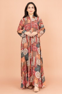 جلابية عصرية نقوش ملونة IK1021 احمر image