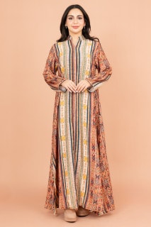 جلابية عصرية نقوش ملونة IK1021 اصفر image