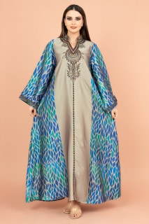 جلابية مطرزة عنق اسيوي IK1013 رمادي image