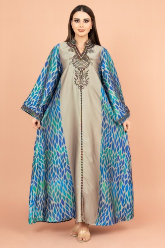 Mandarin Collar Embroidered Jalabiya IK1013