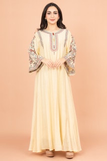 جلابية تطريز يدوي عنق اسيوي IK4004 اصفر image