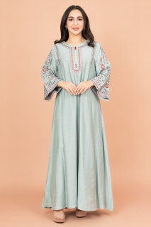 جلابية تطريز يدوي عنق اسيوي IK4004 ازرق image