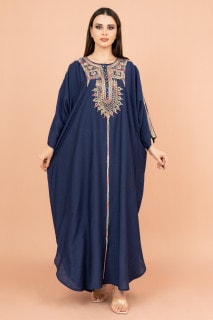 جلابية مقاس واحد مع تطريز دقيق IK4005 ازرق image