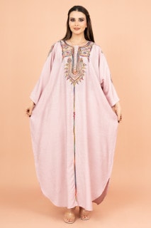 جلابية مقاس واحد مع تطريز دقيق IK4005 وردي image