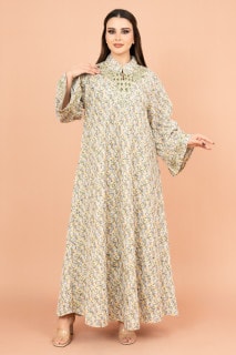 جلابية عنق اسيوي مطرزة منقوشة IK4009 اخضر image