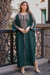 جلابية مقاس واحد مع تطريز دقيق IK4005 اخضر image