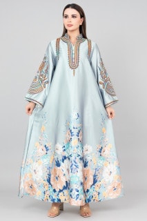 Floral Printed Crystal Embroidery Jalabiya IK1012 image