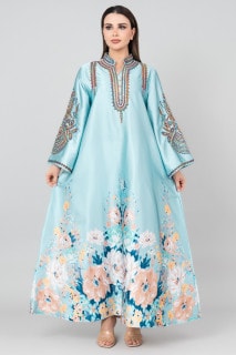 Floral Printed Crystal Embroidery Jalabiya IK1012 image