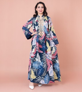 Embroidered Leaf Blossom Jalabiya IK1031 Blue image