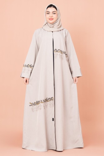 Colored Beaded Formal Abaya AIK059 Beige