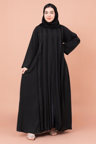 Casual Pleated Abaya AIK061 Black