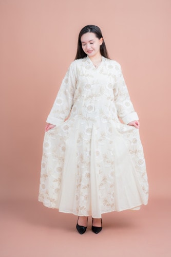 Floral Embroidered Modern Jalabiya IK02 Beige