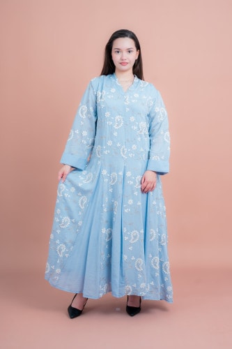 Petal Grace Embroidered Jalabiya IK03 Blue