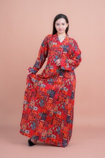 جلابية قصة واسعة نقش تجريدي IK062 احمر image