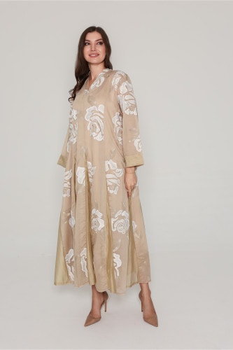 Flowy Flower Pattern Dress IK06 Brown