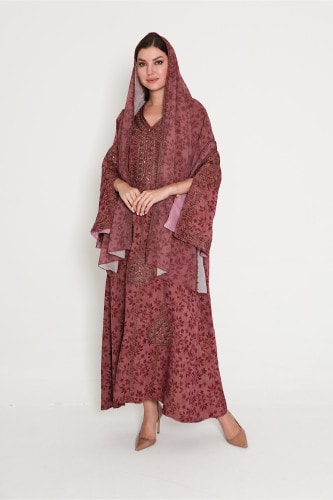 Wide Split Sleeve Arabian Jalabiya with Scarf IK1038 Maroon