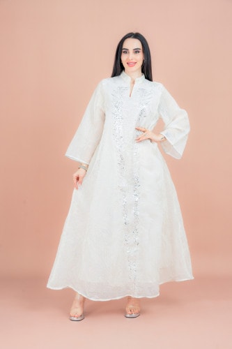 Pearl and Pattern Elegance Jalabiya IK4012 Beige