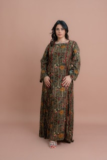 جلابية نقوش هندسية قصة واسعة IK050 اخضر image
