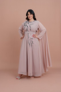 قفطان قطعتين انيق مع حزام IKS503 وردي image