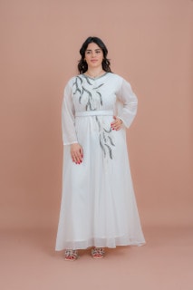قفطان قطعتين انيق مع حزام IKS503 ابيض image
