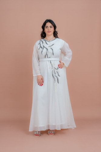 Belted Elegant 2-Piece Kaftan IKS503 White