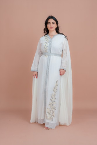 Belted Elegant 2-Piece Kaftan IKS506 White