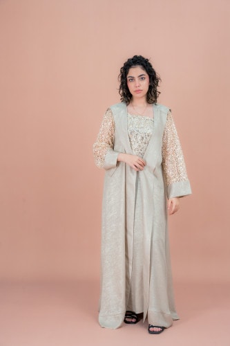 Shimmer Modern Design Jalabiya IN9157 Beige