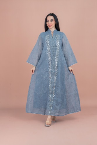 Pearl and Pattern Elegance Jalabiya IK4012 Blue