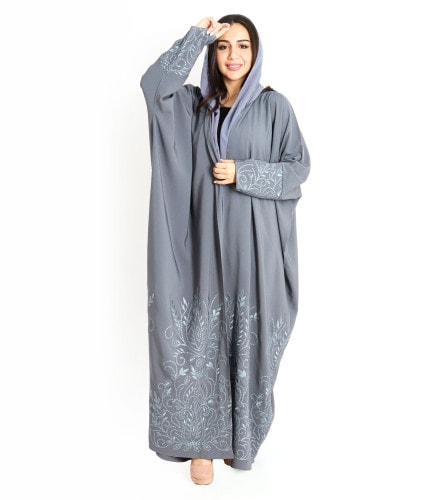 Bisht Embroidery Gray Abaya AIK2023