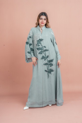Crystal Handwork Modern Jalabiya IK1034	Grey