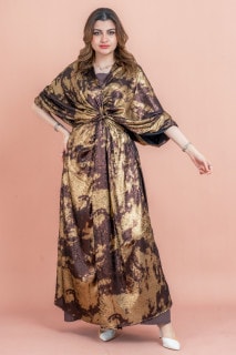Shimmer Wrap Design Elegant Jalabiya IK1050 Brown image