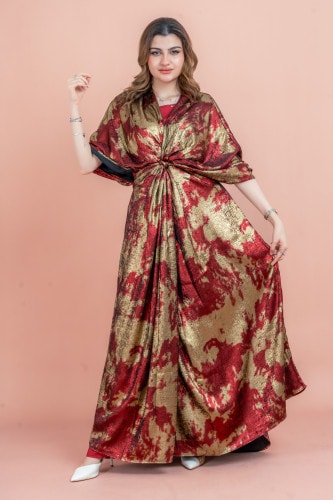 Shimmer Wrap Design Elegant Jalabiya IK1050 Red
