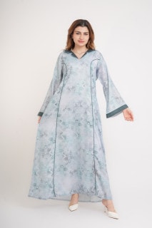 Elegant Patterns Collared Jalabiya IN1099 Blue image