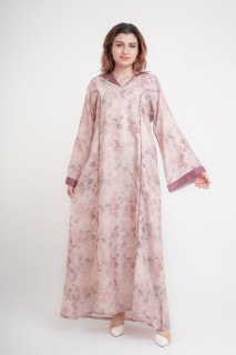 Elegant Patterns Collared Jalabiya IN1099 Peach image