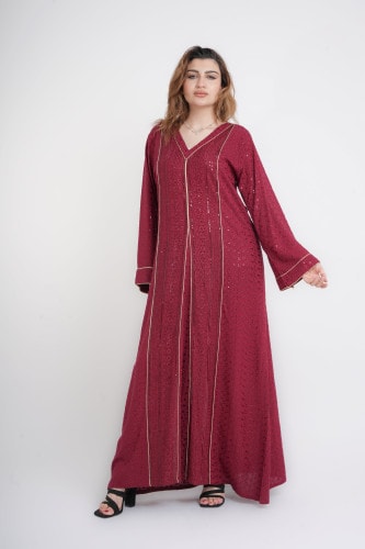 Regal Spark Embroidered Jalabiya IN113 Red