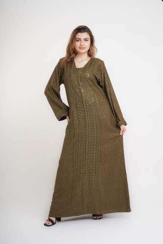 Dazzling Charm Embroidered Jalabiya IN101 Green