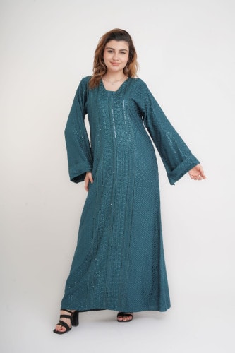 Dazzling Charm Embroidered Jalabiya IN101 Turquoise