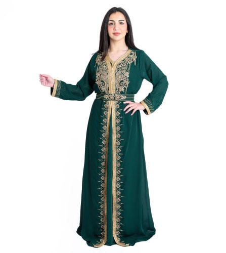 Crystal Craft Dazzling Threadwork Green Kaftan IKW1110