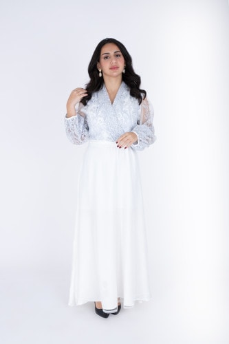 Chiffon Layered Dress Applique Design IK1058 White